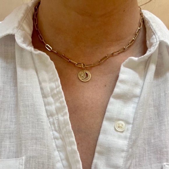 Paperclip Chain with removable Moon and Star Pave Pendant - Picture 5 of 5